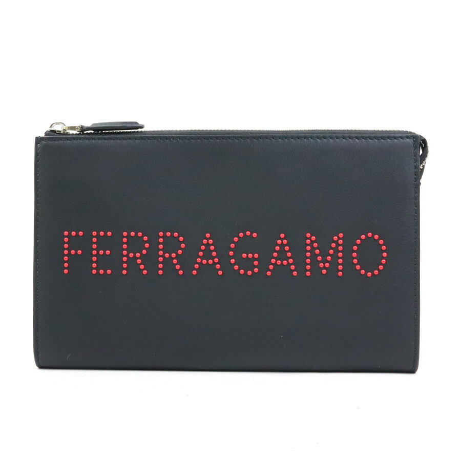 サルヴァトーレフェラガモ Salvatore Ferragamo クラッチバッグ レザー ブラック ユニセックス 送料無料【中古】 56301a