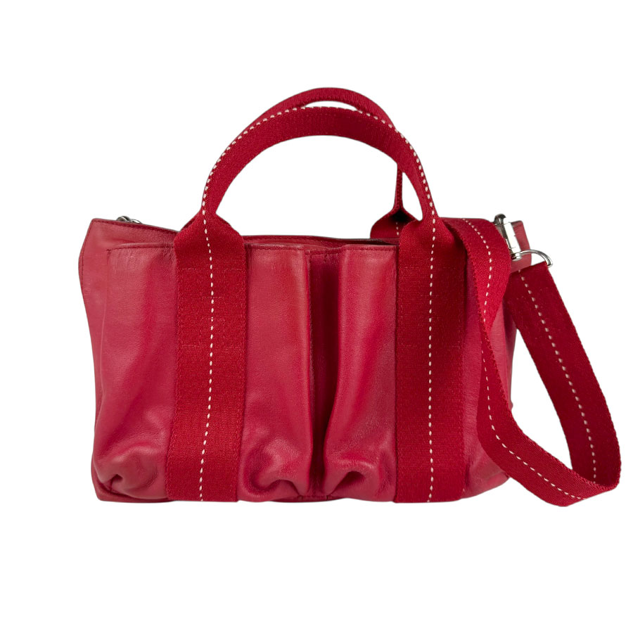 エルメス HERMES ハンドバッグ ショルダーバッグ キャラバンホリゾンタル PM レザー/コットン レッド ..