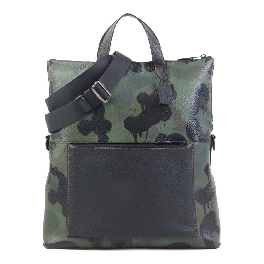 コーチ COACH ハンドバッグ ショルダーバッグ レザー ブラック×グリーン メンズ 送料無料【中古】 h31501n(4)