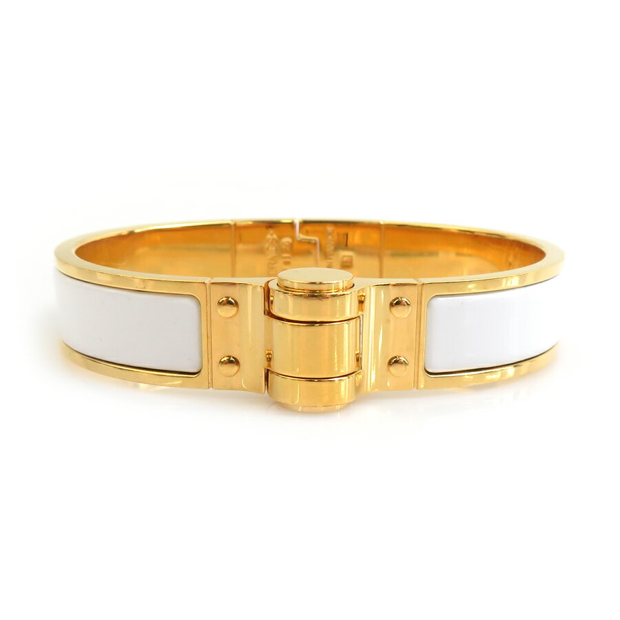 エルメス HERMES ブレスレット バングル シャルニエールPM メタル/エナメル ホワイト×ゴールド レディース 送料無料【中古】 r10775a