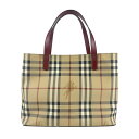 バーバリー BURBERRY ハンドバッグ PVCコーティングキャンバス/レザー ベージュ×レッド レディース 送料無料【中古】 z6785