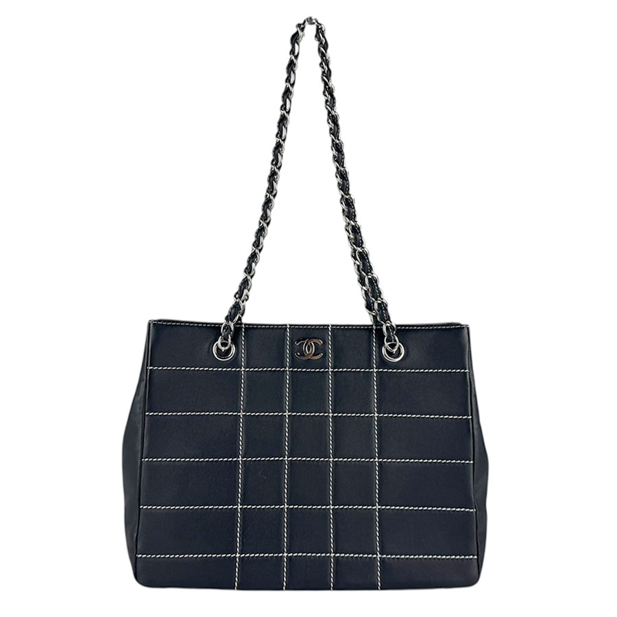 シャネル CHANEL ショルダーバッグ チョコバー レザー ダークネイビー レディース 送料無料【中古】 z7325(4)