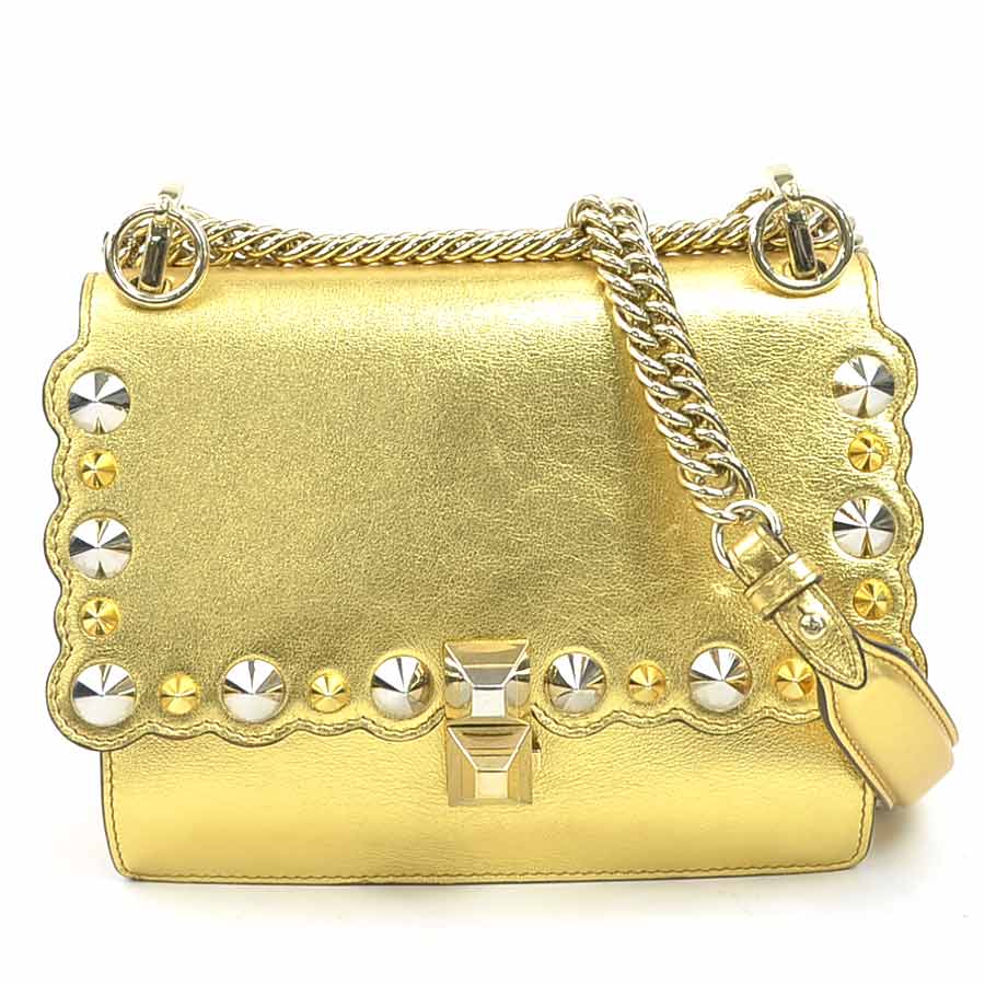 樂天商城 - フェンディ FENDI ショルダーバッグ ミニ キャナイ レザー/メタル ゴールド/シルバー レディース 8M0381-9H7 送料無料【中古】 e61073a