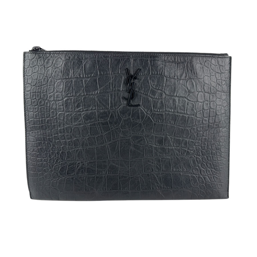 サンローラン SAINT LAURENT クラッチバッグ 型押しレザー ブラック メンズ 送料無料【中古】 z7785(4)