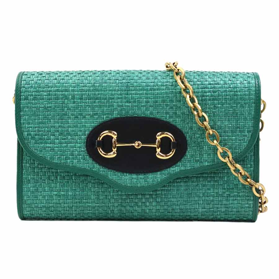 樂天商城 - グッチ GUCCI ショルダーバッグ ホースビット ラフィア/メタル グリーン/ゴールド レディース 655667 送料無料【中古】 e61154a