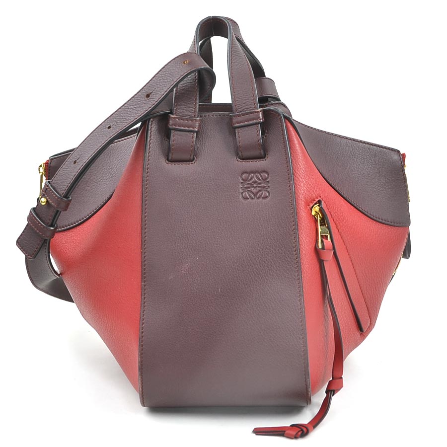 ロエベ LOEWE ハンドバッグ ショルダーバッグ ハンモック スモール レザー バーガンディ/レッド ゴールド レディース 送料無料【中古】 e61175a