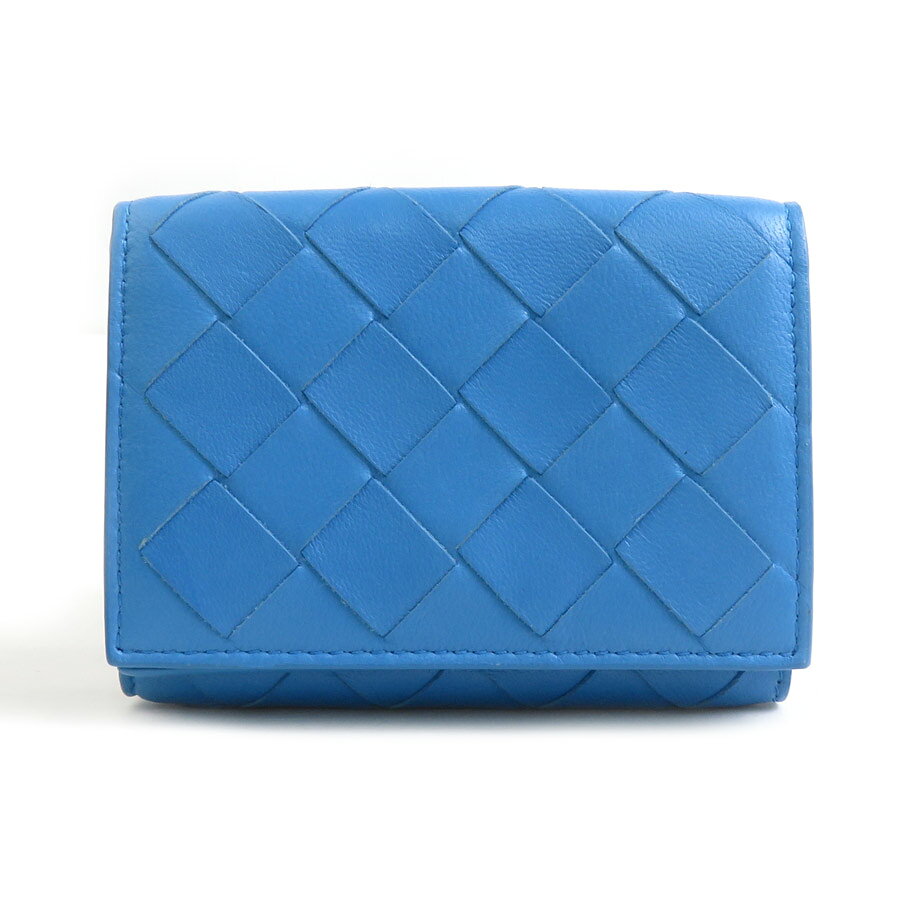 樂天商城 - ボッテガヴェネタ BOTTEGAVENETA 三つ折り財布 イントレチャート レザー ブルー ユニセックス 送料無料【中古】 r10948g