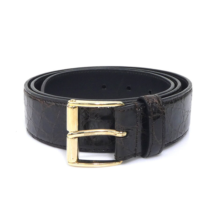 樂天商城 - グッチ GUCCI ベルト 型押しレザー ダークブラウン メンズ 105619 送料無料【中古】 r10959a