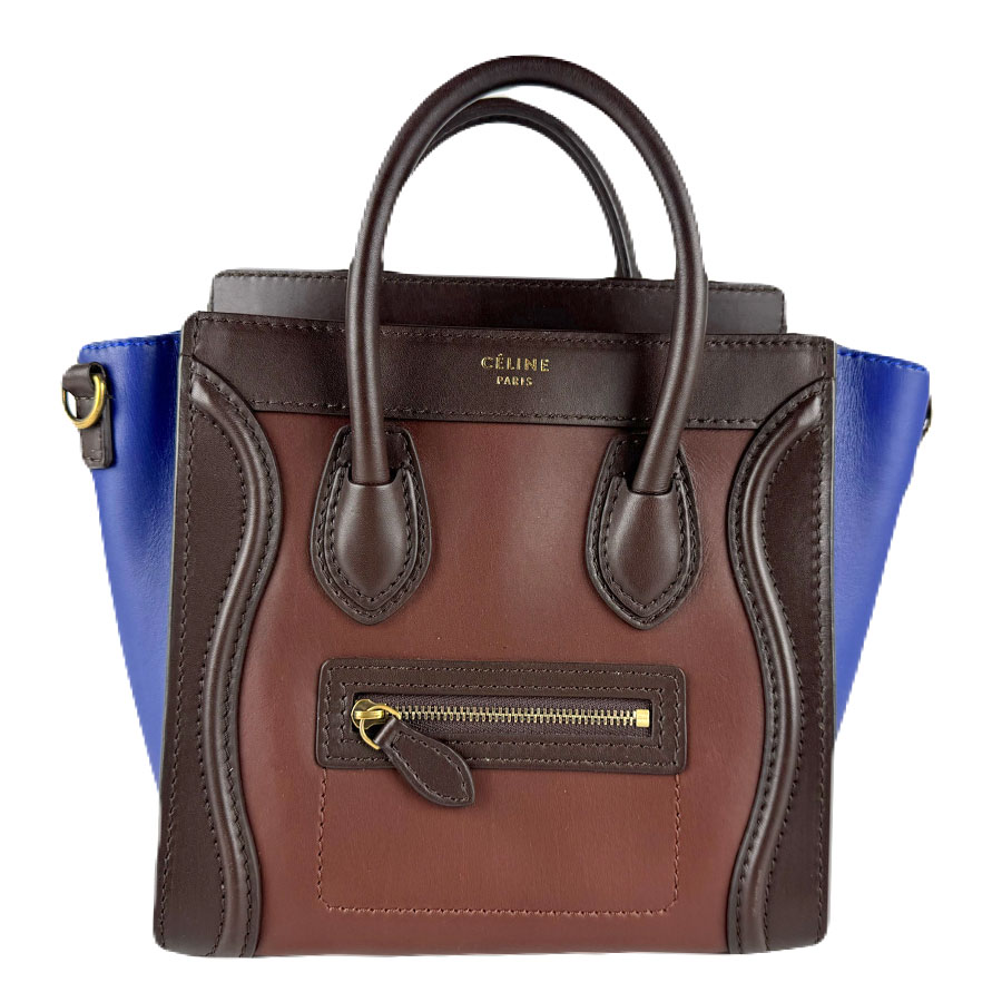 樂天商城 - セリーヌ CELINE ハンドバッグ ショルダーバッグ ラゲージ ナノショッパー レザー ブラウン/ブルー ゴールド レディース 送料無料【中古】 z8347