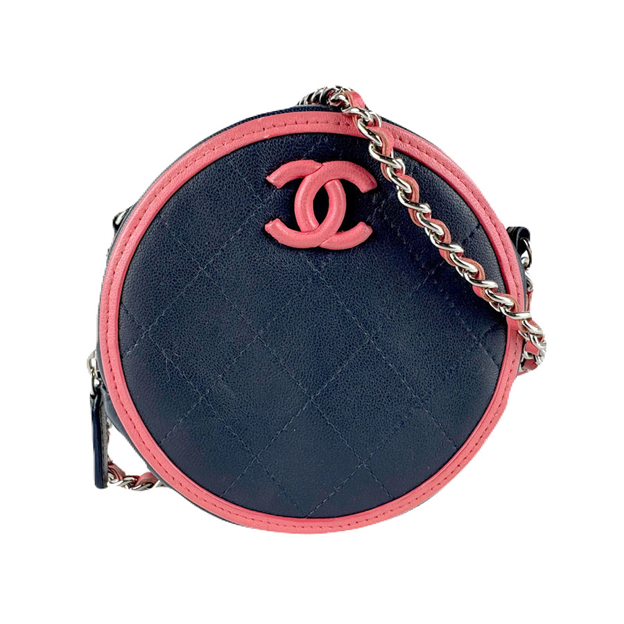 樂天商城 - シャネル CHANEL 斜め掛けショルダーバッグ レザー ネイビー/ピンク シルバー レディース 送料無料【中古】 z8387