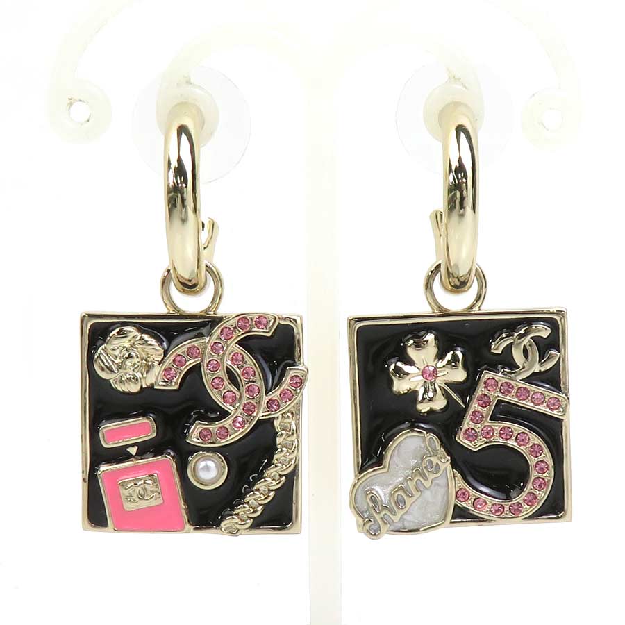 樂天商城 - シャネル CHANEL ピアス ココマーク メタル/ラインストーン ライトゴールド/ブラック/ピンク レディース 送料無料【中古】 e61389i
