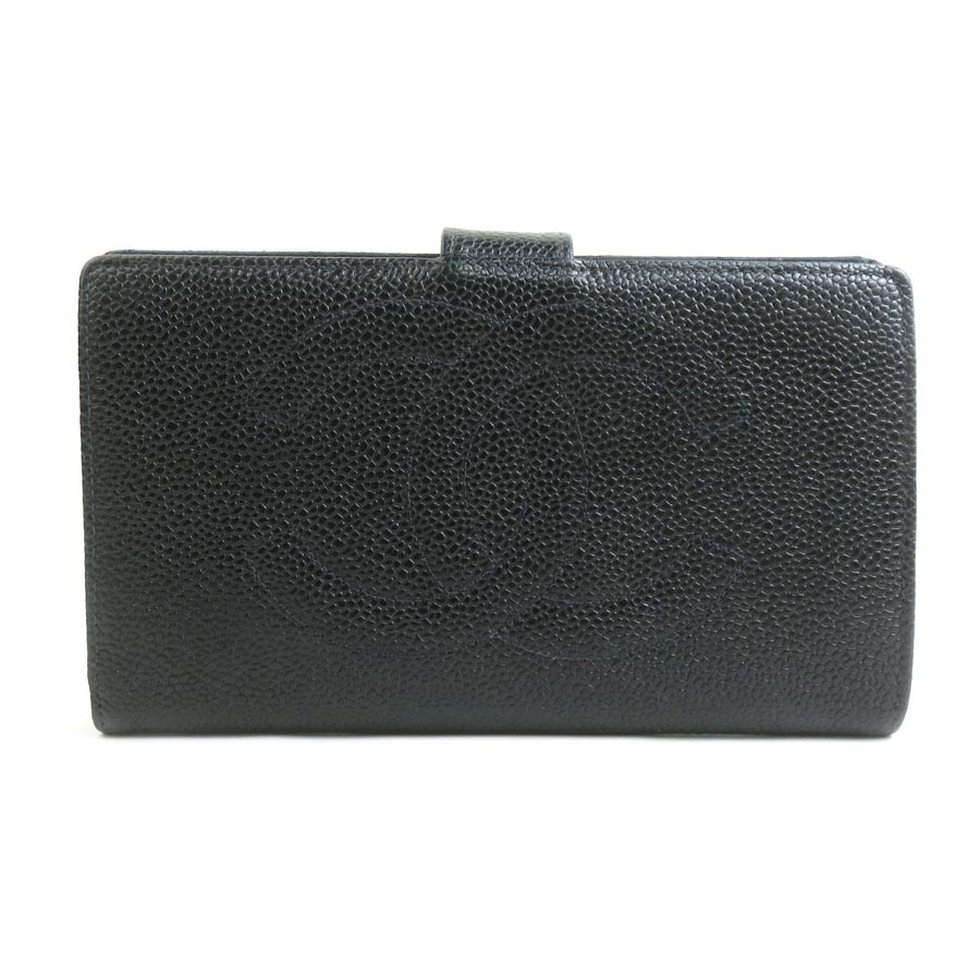 樂天商城 - シャネル CHANEL 二つ折り財布 キャビアスキンレザー ブラック ゴールド レディース 送料無料【中古】 e61404a