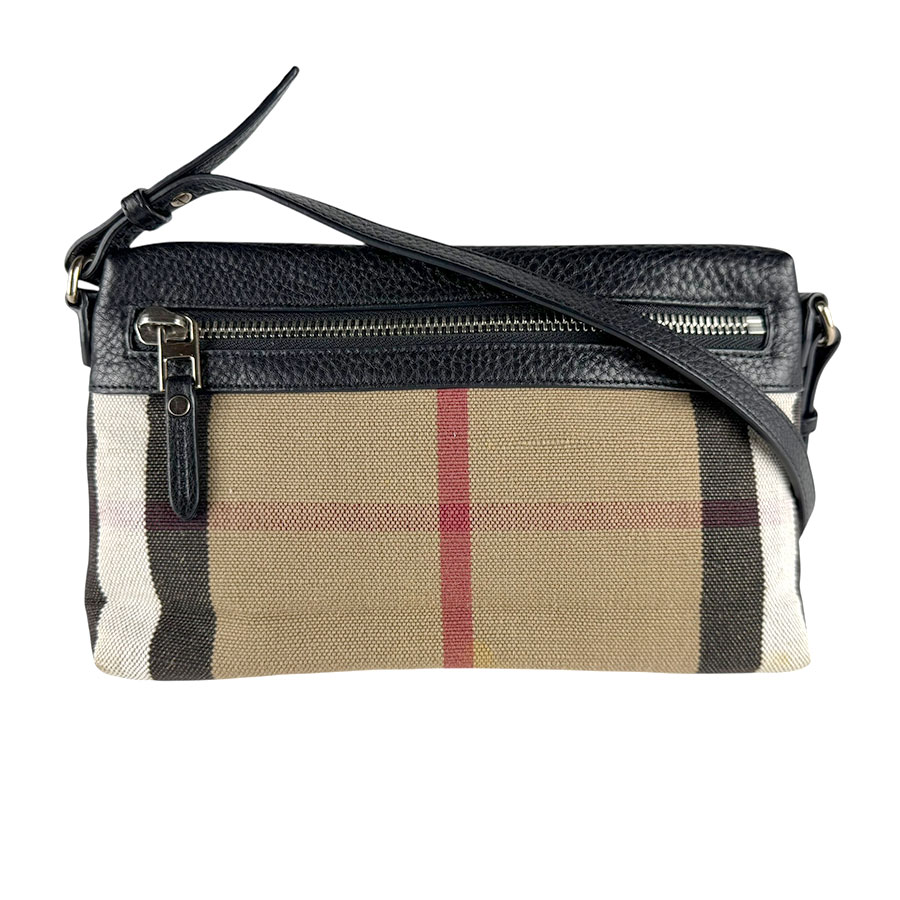 バーバリー BURBERRY ショルダーバッグ キャンバス/レザー ブラック×ベージュ レディース 送料無料【中古】 z8563