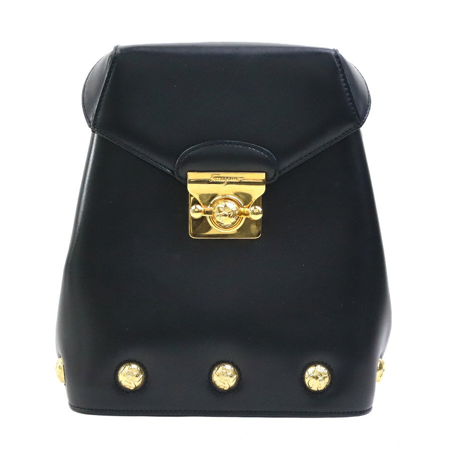 樂天商城 - サルヴァトーレフェラガモ Salvatore Ferragamo リュック レザー ブラック ゴールド レディース 送料無料【中古】 e61441k