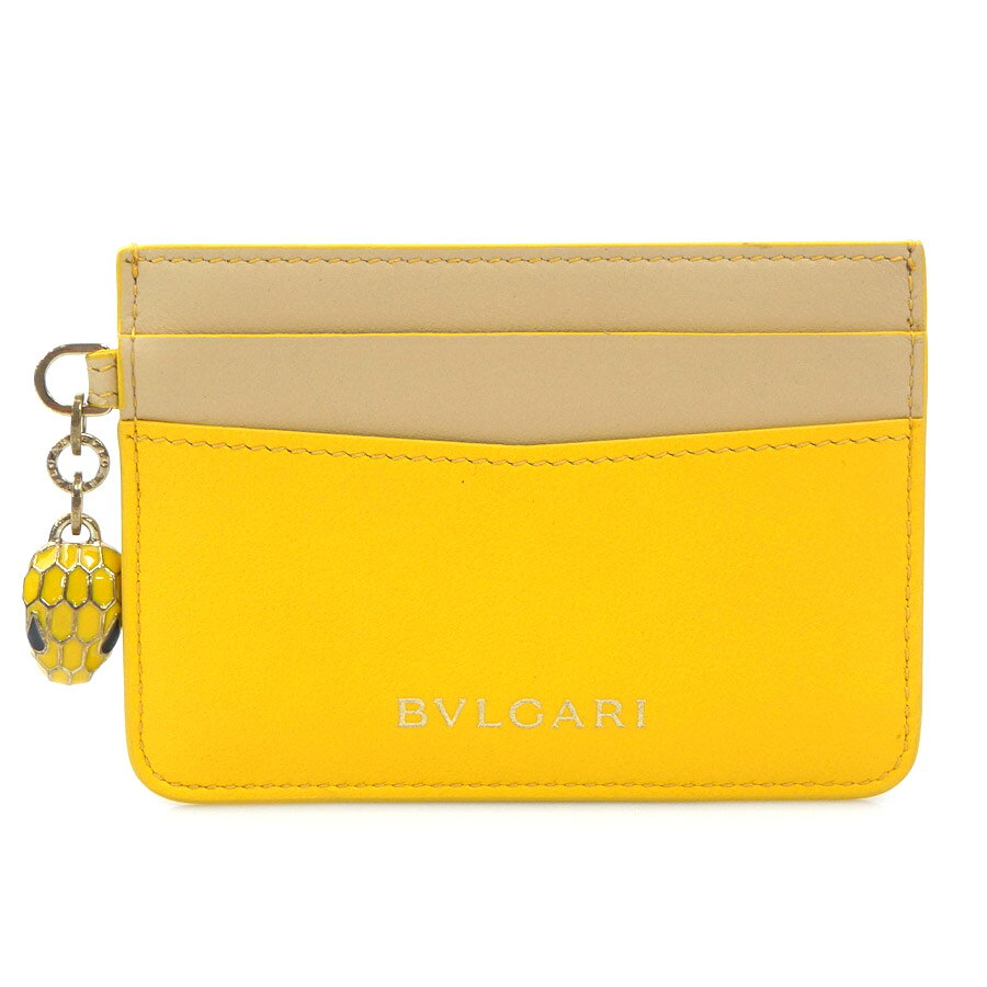 ブルガリ BVLGARI カードケース セルペンティ レザー イエロー/ベージュ ゴールド レディース 送料無料..