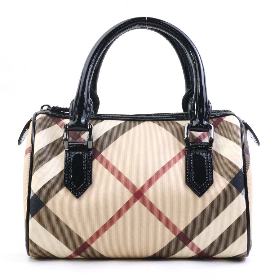 バーバリー BURBERRY ハンドバッグ PVCコーティングキャンバス/パテントレザー ベージュ系×ブラック レディース 送料無料【中古】 56552k