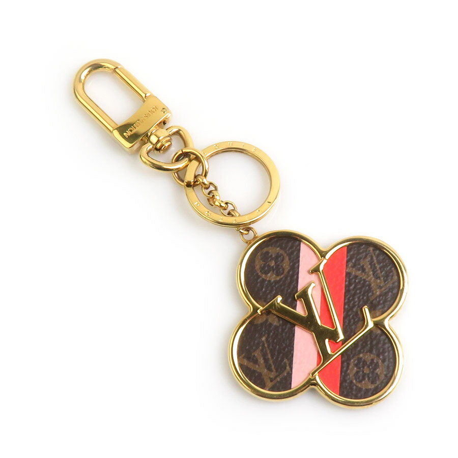 樂天商城 - ルイ ヴィトン LOUIS VUITTON チャーム キーリング ポルト クレ イントゥー ザ フラワー メタル ゴールド/ブラウン/ピンク レディース M69406 送料無料【中古】 e61597j