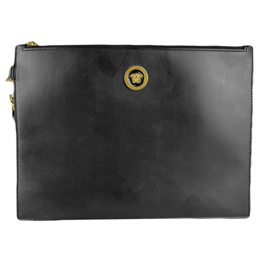 ヴェルサーチ VERSACE クラッチバッグ レザー ブラック ユニセックス 送料無料【中古】 z8912