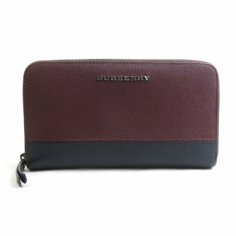 樂天商城 - バーバリー BURBERRY ラウンドファスナー長財布 レザー ボルドー×ネイビー メンズ 送料無料【中古】 56598a