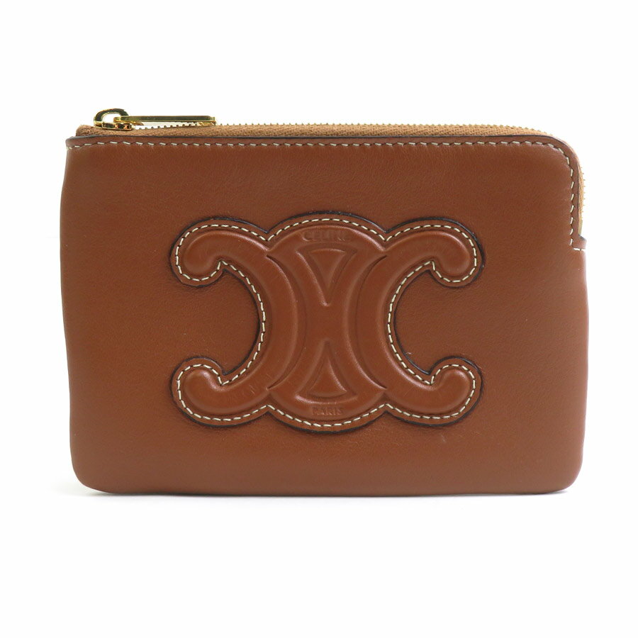 CELINE - セリーヌ CELINE コインケース コインパース レザー/メタル ブラウン/ゴールド レディース 送料無料【中古】 e61641a