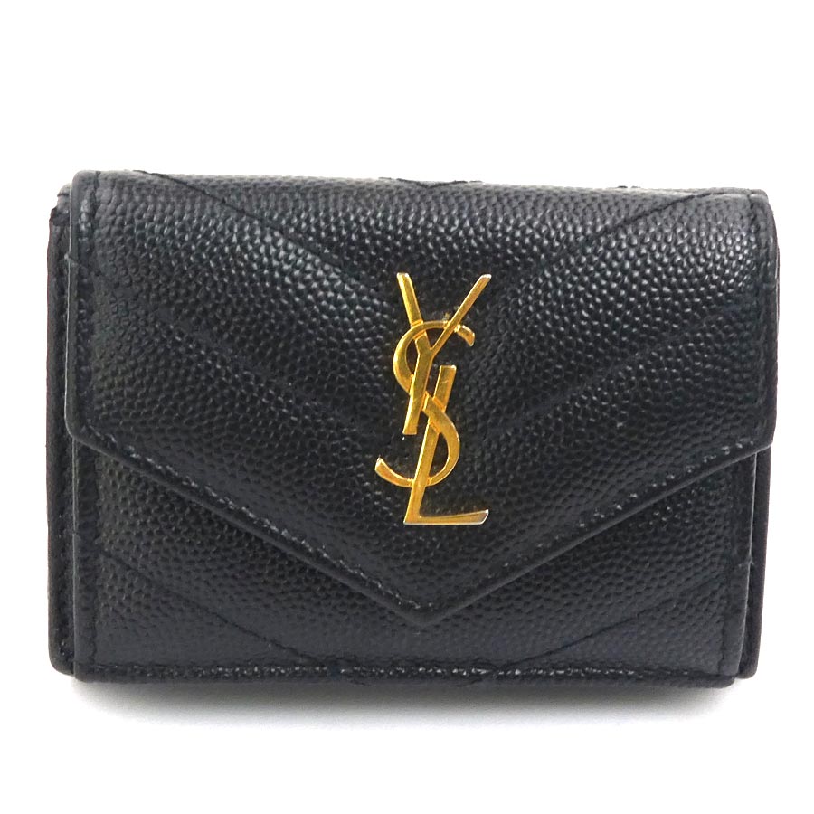 樂天商城 - サンローラン SAINT LAURENT 三つ折り財布 レザー ブラック ゴールド レディース 602791 送料無料【中古】 r11097a