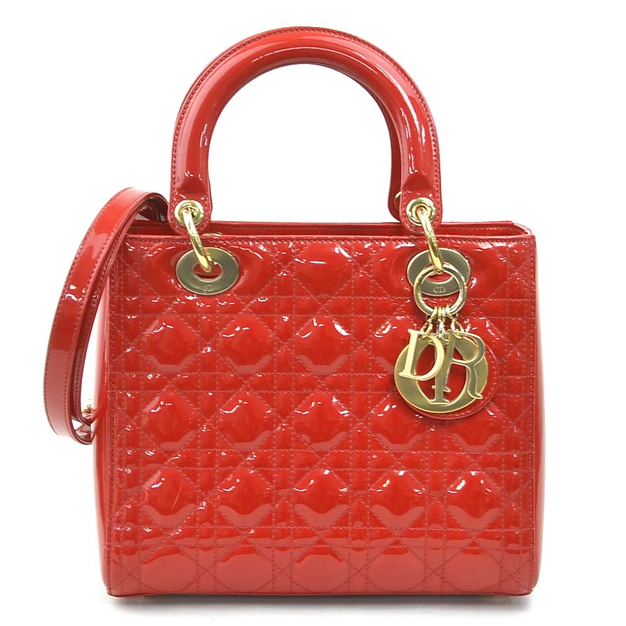 樂天商城 - クリスチャンディオール Christian Dior ハンドバッグ ショルダーバッグ レディディオール パテントレザー レッド ゴールド レディース 送料無料【中古】 r11135a