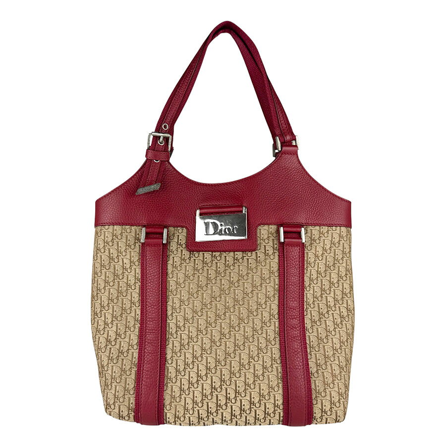 樂天商城 - クリスチャンディオール Christian Dior ハンドバッグ レザー/キャンバス レッド/ブラウン レディース 送料無料【中古】 z9180