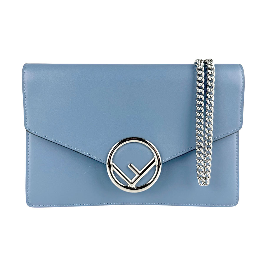樂天商城 - フェンディ FENDI チェーンウォレット エフ イズ レザー ブルー シルバー レディース 8BS006 A386 送料無料【中古】 z9305