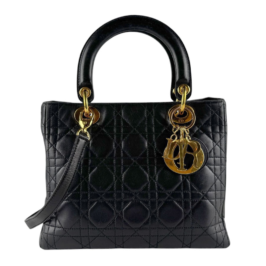 クリスチャンディオール Christian Dior ハンドバッグ ショルダーバッグ レディディオール ラムスキン ブラック ゴールド レディース 送料無料【中古】 z9348