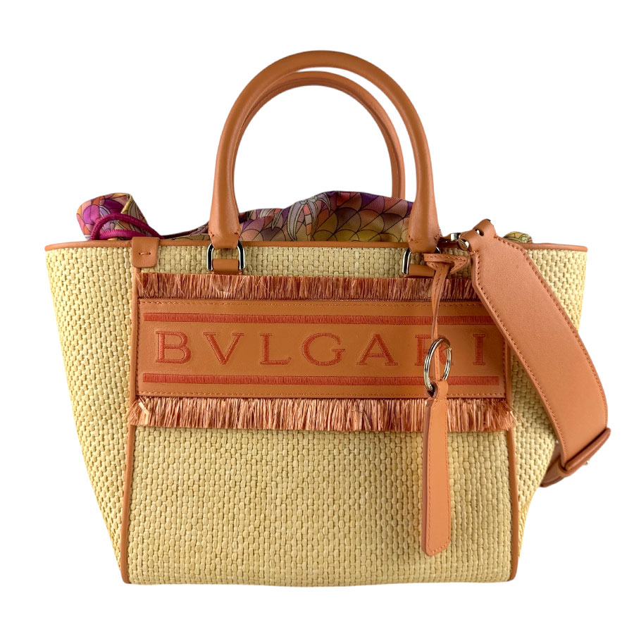 樂天商城 - ブルガリ BVLGARI ハンドバッグ ショルダーバッグ RESORT ラフィア ベージュ/オレンジ ゴールド レディース 送料無料【中古】 z9375