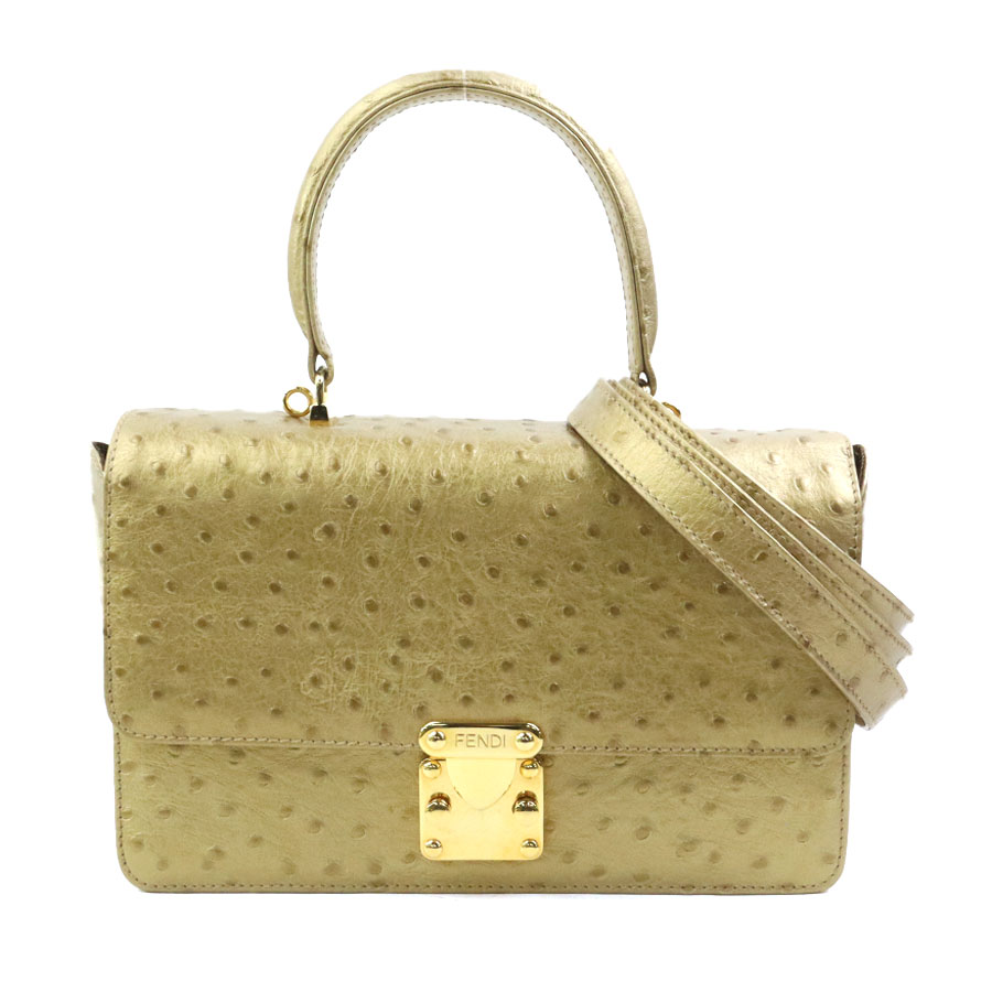 樂天商城 - フェンディ FENDI ハンドバッグ ショルダーバッグ オーストリッチ ゴールド レディース 送料無料【中古】 56714c