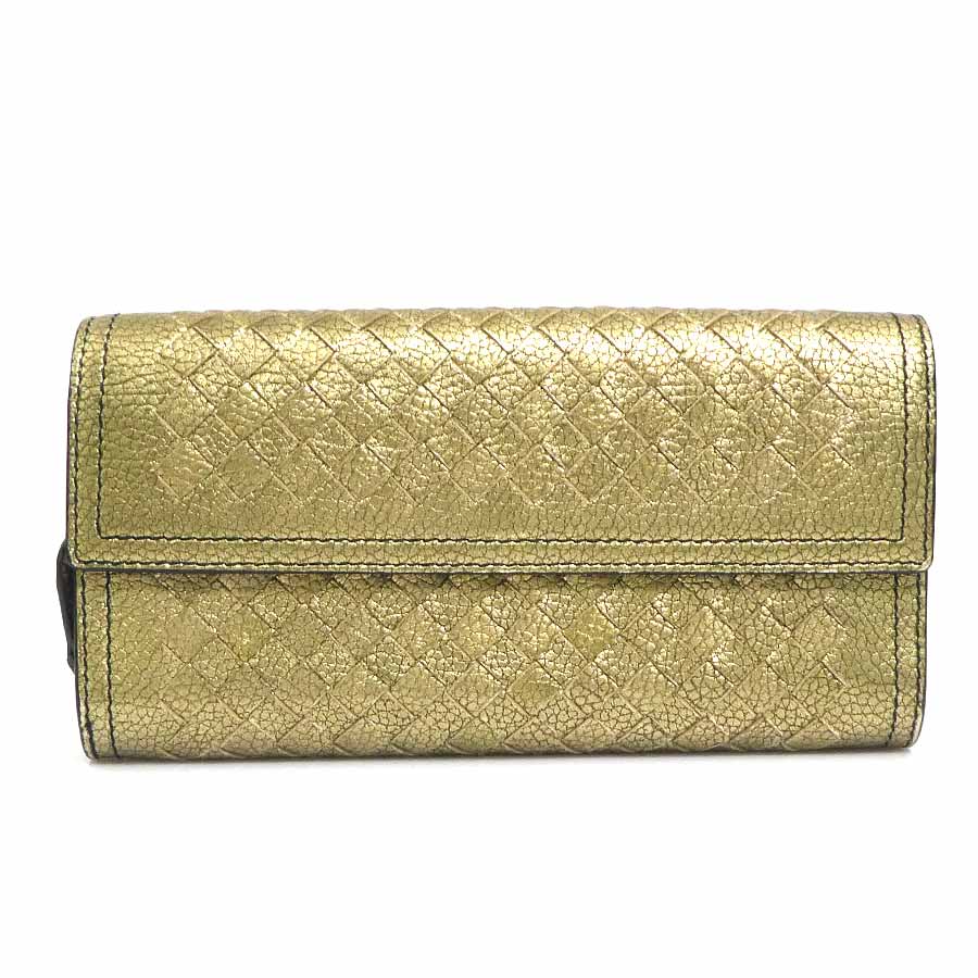 ボッテガヴェネタ BOTTEGAVENETA 長財布 イントレチャート レザー ゴールド ユニセックス 送料無料【中古】 e61846a