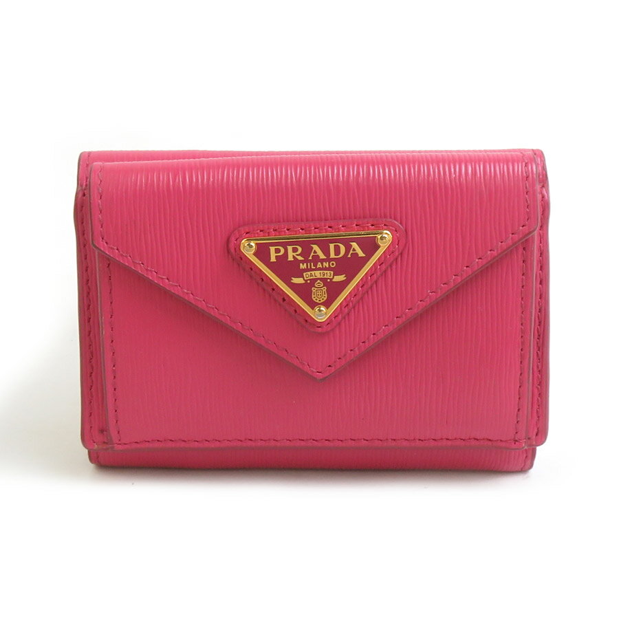 樂天商城 - プラダ PRADA 三つ折り財布 レザー マゼン ゴールド レディース 送料無料【中古】 e61865a