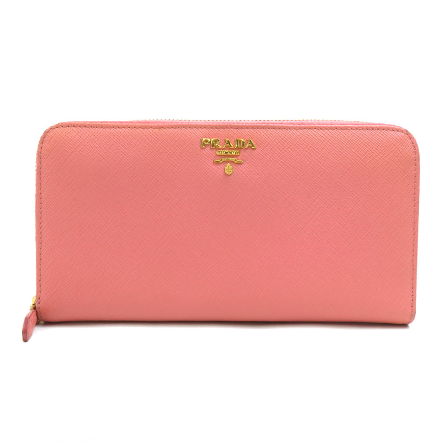 プラダ PRADA ラウンドファスナー長財布 レザー ピンク レディース 送料無料【中古】 r11175a