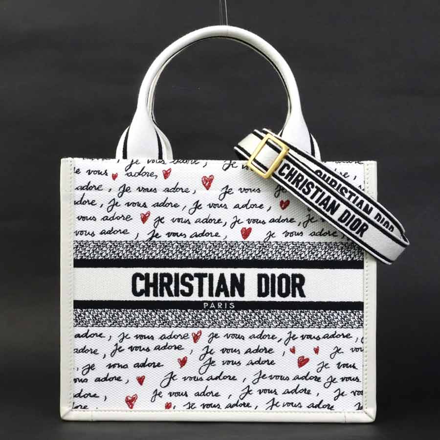 Rakuten - クリスチャンディオール Christian Dior ハンドバッグ ショルダーバッグ アムール ブックトート キャンバス/レザー ホワイト/ブラック/レッド レディース 送料無料【中古】 90253k
