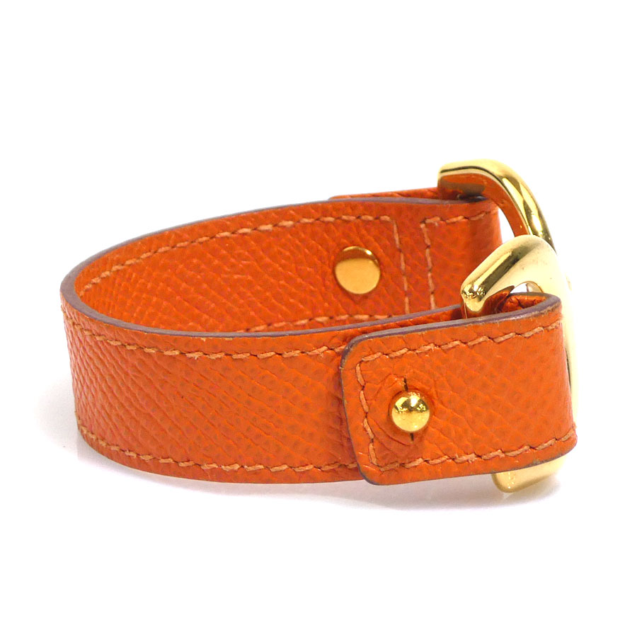 ブランドバリューのエルメス HERMES ブレスレット パバン レザー/メタル オレンジ/ゴールド レディース 送料無料【中古】 e61976c｜アングル2