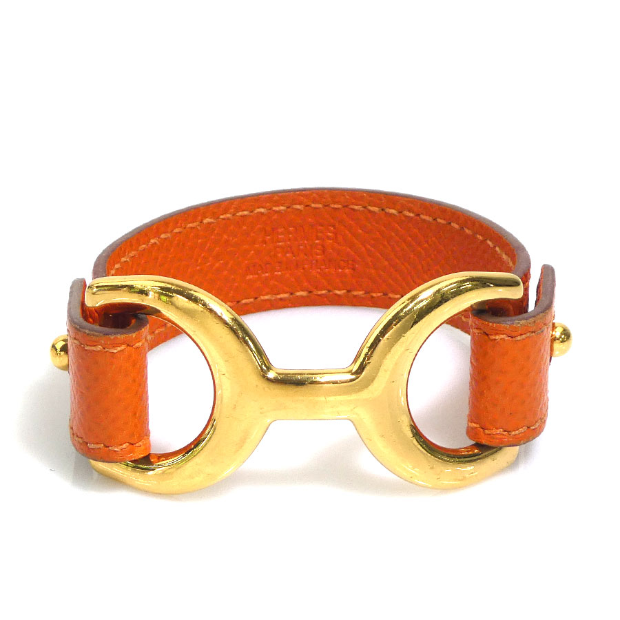 エルメス HERMES ブレスレット パバン レザー/メタル オレンジ/ゴールド レディース 送料無料【中古】 e61976c