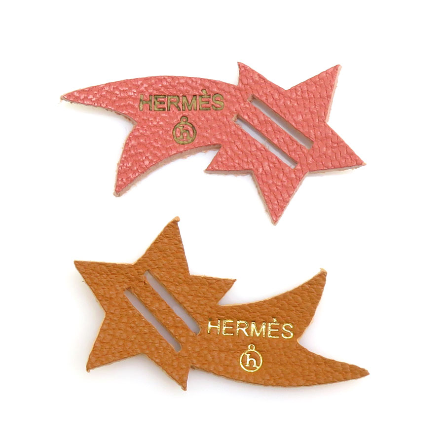エルメス HERMES チャーム リボンチャーム 2点セット プティアッシュ 流れ星 レザー ブラウン/ピンク系 ユニセックス 送料無料【中古】 r11235c