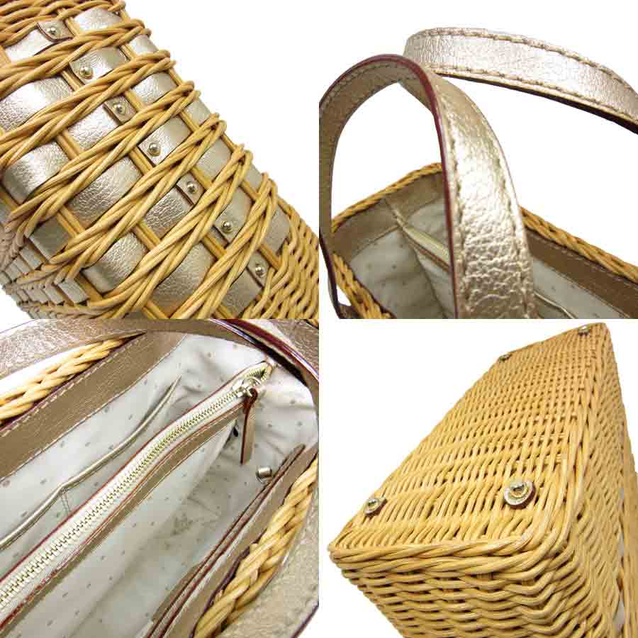 ケイトスペード Kate Spade ハンドバッグ かごバッグ ◆ナチュラルxゴールド ストローxレザー◆おすすめ【中古】 ◆ - t7322