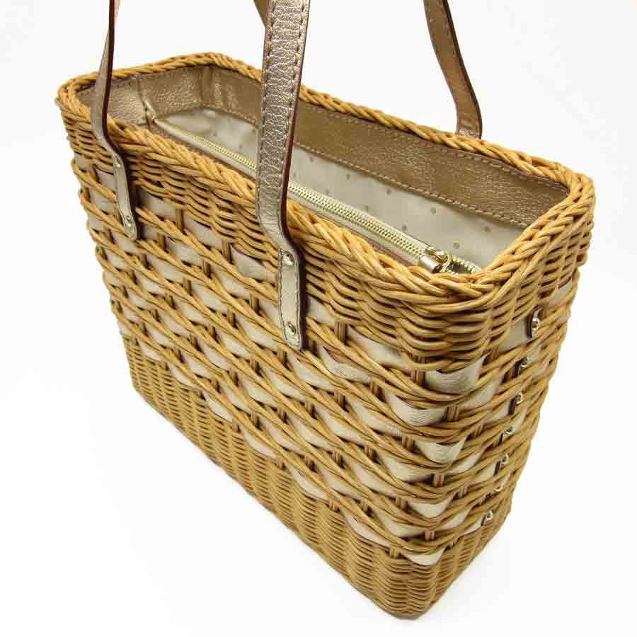ケイトスペード Kate Spade ハンドバッグ かごバッグ ◆ナチュラルxゴールド ストローxレザー◆おすすめ【中古】 ◆ - t7322