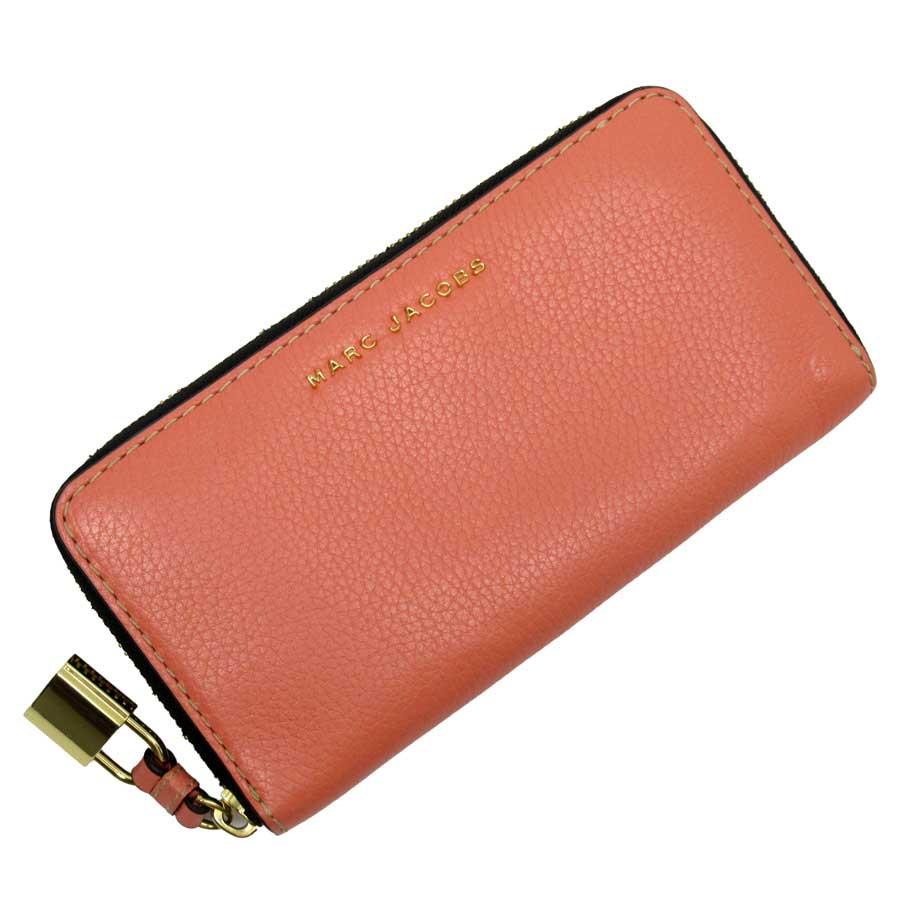 マークジェイコブス ラウンドファスナー長財布 サーモンピンク レザー MARC JACOBS レディース 【中古】【定番人気】 - t15024