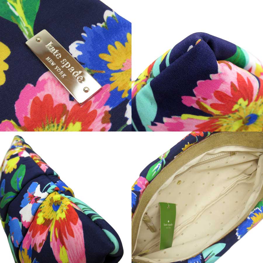 ケイトスペード クラッチバッグ ネイビーxマルチ ナイロンxレザー kate spade レディース 【中古】【定番人気】 - h24319d