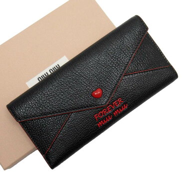 ミュウミュウ MIUMIU 二つ折り長財布 FOREVER ブラックxレッド レザー 【中古】【定番人気】 - t16789f