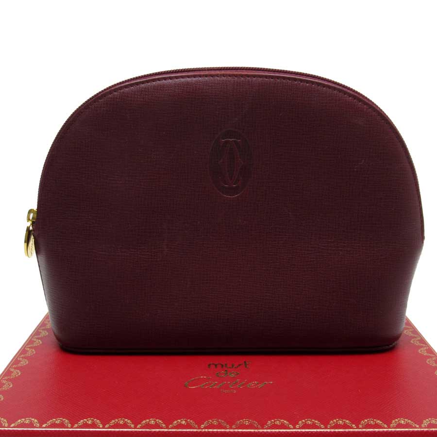 カルティエ Cartier 化粧ポーチ メイクポーチ マルチケース マストライン ボルドー レザー【中古】【定番人気】 - g2114のサムネイル