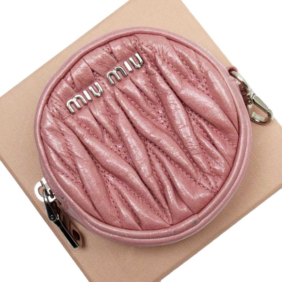 ミュウミュウ MIU MIU マルチケース ポーチ マテラッセ ピンク系xシルバー レザー 【中古】【定番人気】 - g2531f