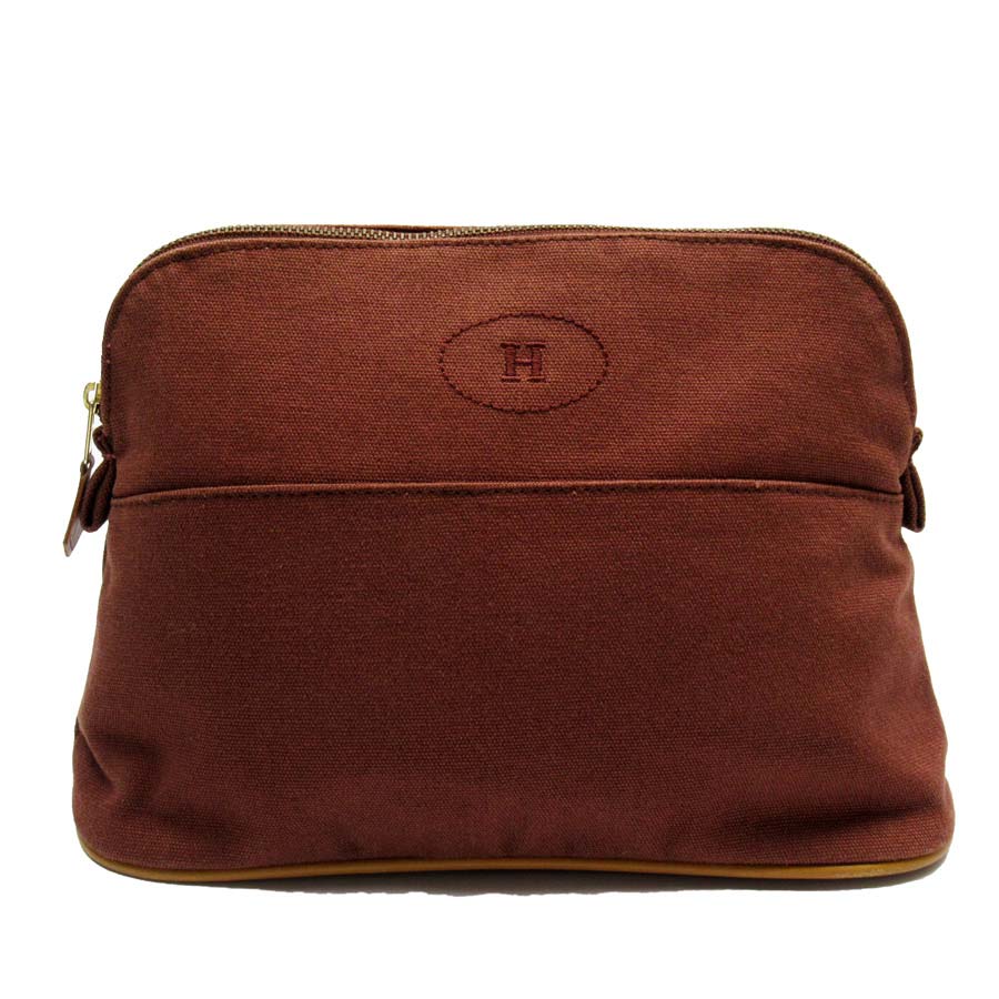 エルメス HERMES 化粧ポーチ メイクポーチ マルチケース ボリード ブラウン系 100％コットン 【中古】【定番人気】 - g2841g