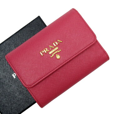 プラダ PRADA 三つ折り財布 ピンク系xゴールド サフィアーノレザー 1MH025 【中古】【定番人気】 - g3022a