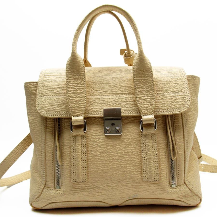 3.1 フィリップリム 3.1 Phillip Lim ハンドバッグ 斜め掛けショルダーバッグ 2Wayバッグ PASHLI MEDIUM SATCHEL ベージュ系xシルバー レザー  - g3421a