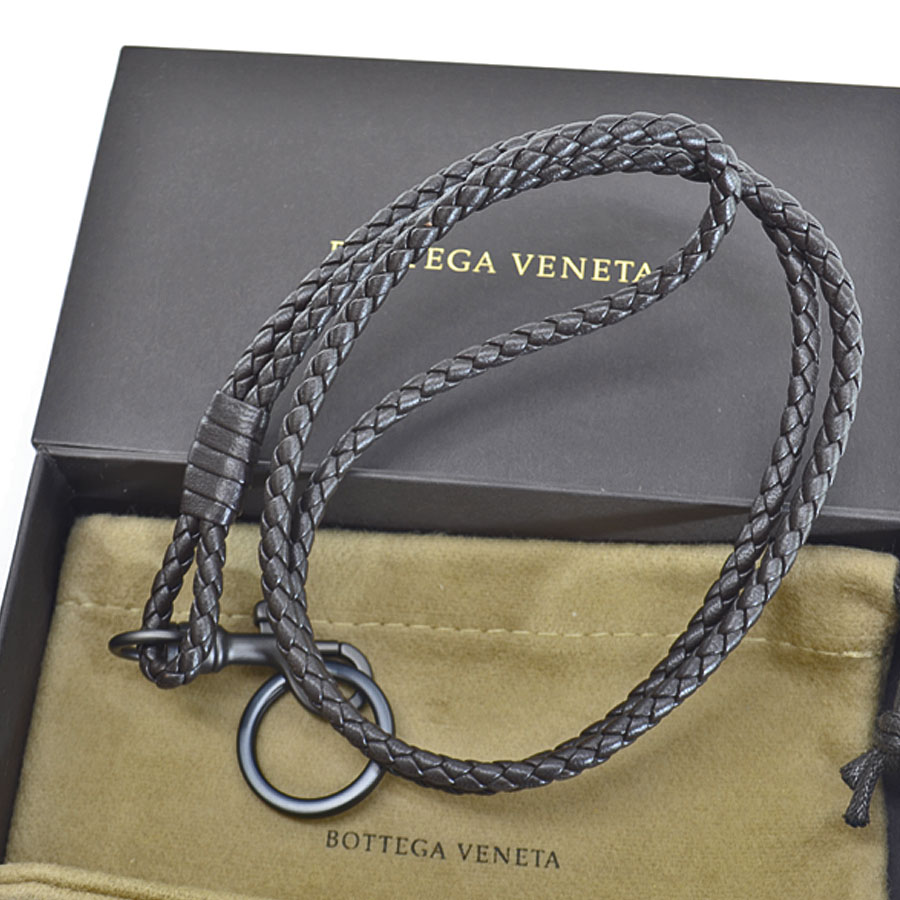 ボッテガヴェネタ BOTTEGA VENETA ネックストラップ イントレチャート ブラック レザーx金属素材 キーリング レディース メンズ 【中古】【定番人気】 - 54232f