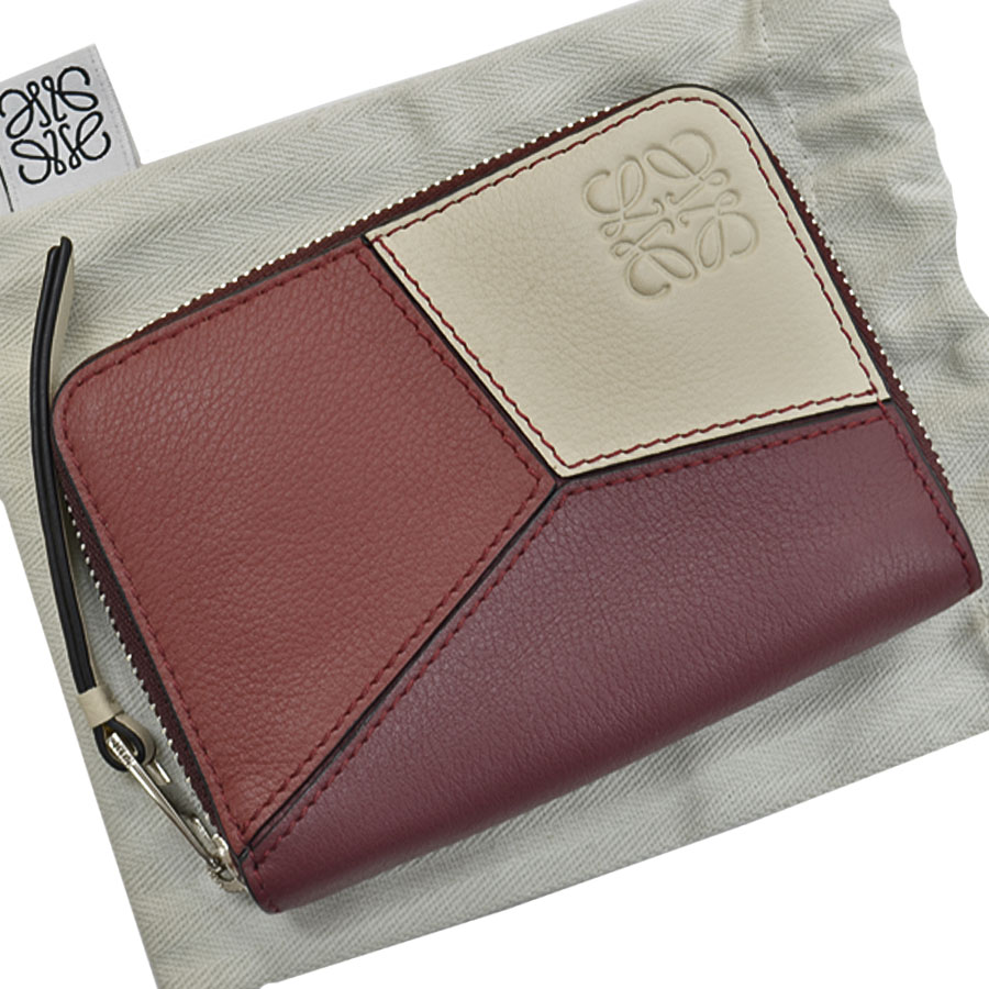 ロエベ LOEWE コインケース ボルドーxレッドxベージュ レザー カードケース レディース 【中古】【定番人気】 - r8258a